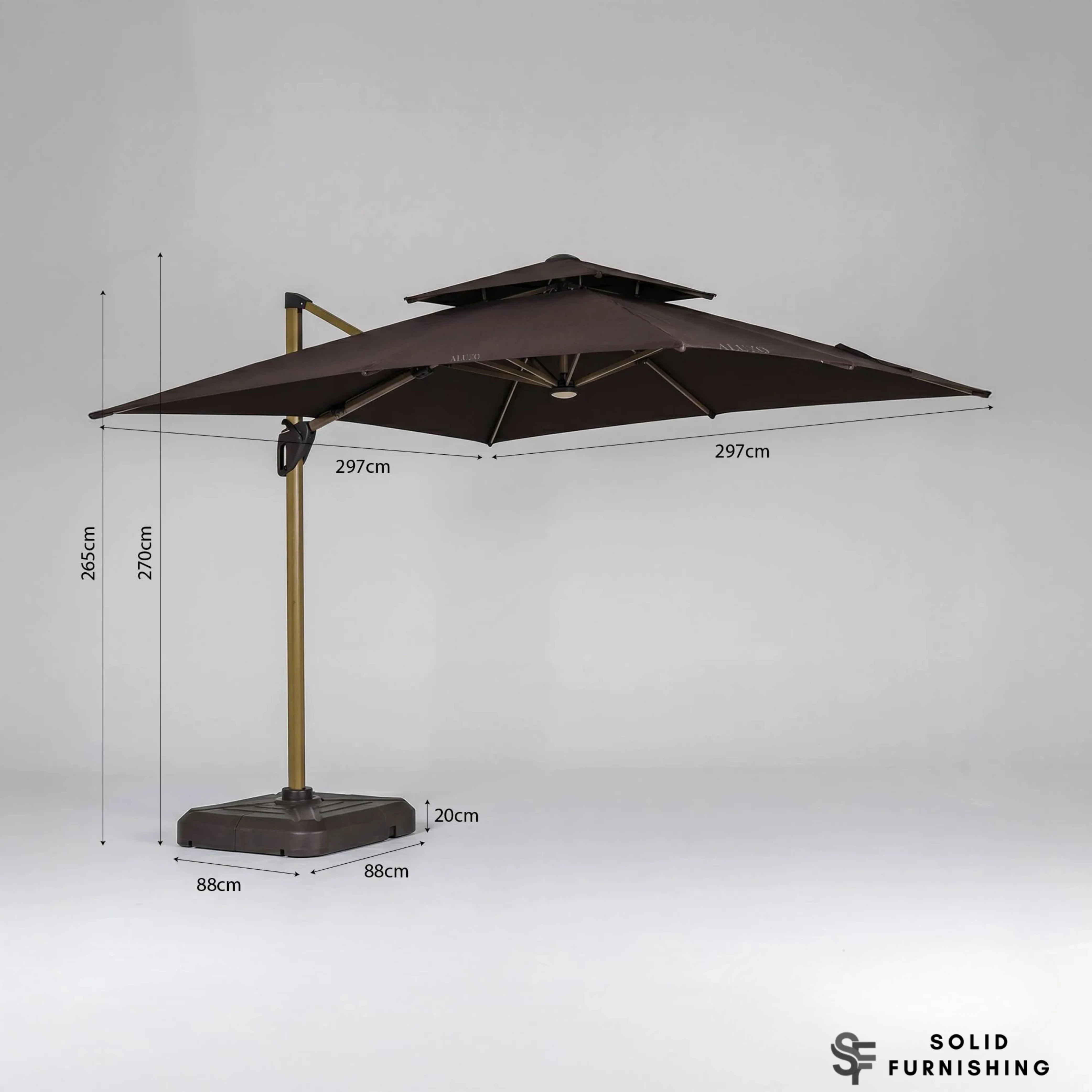 Camber 3m Square Cantilever Parasol with Solar LED Lights – Khaki Beige or Coffee Brown Garden Umbrella
