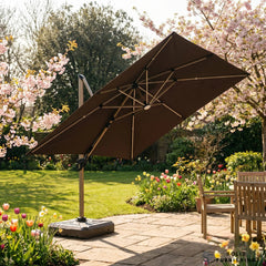 Camber 3m Square Cantilever Parasol with Solar LED Lights – Khaki Beige or Coffee Brown Garden Umbrella
