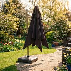 Camber 3m Square Cantilever Parasol with Solar LED Lights – Khaki Beige or Coffee Brown Garden Umbrella
