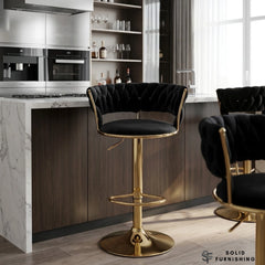 Camelia Black & Gold Bar Stools Set of 2 – Adjustable Luxury Breakfast Bar Chairs