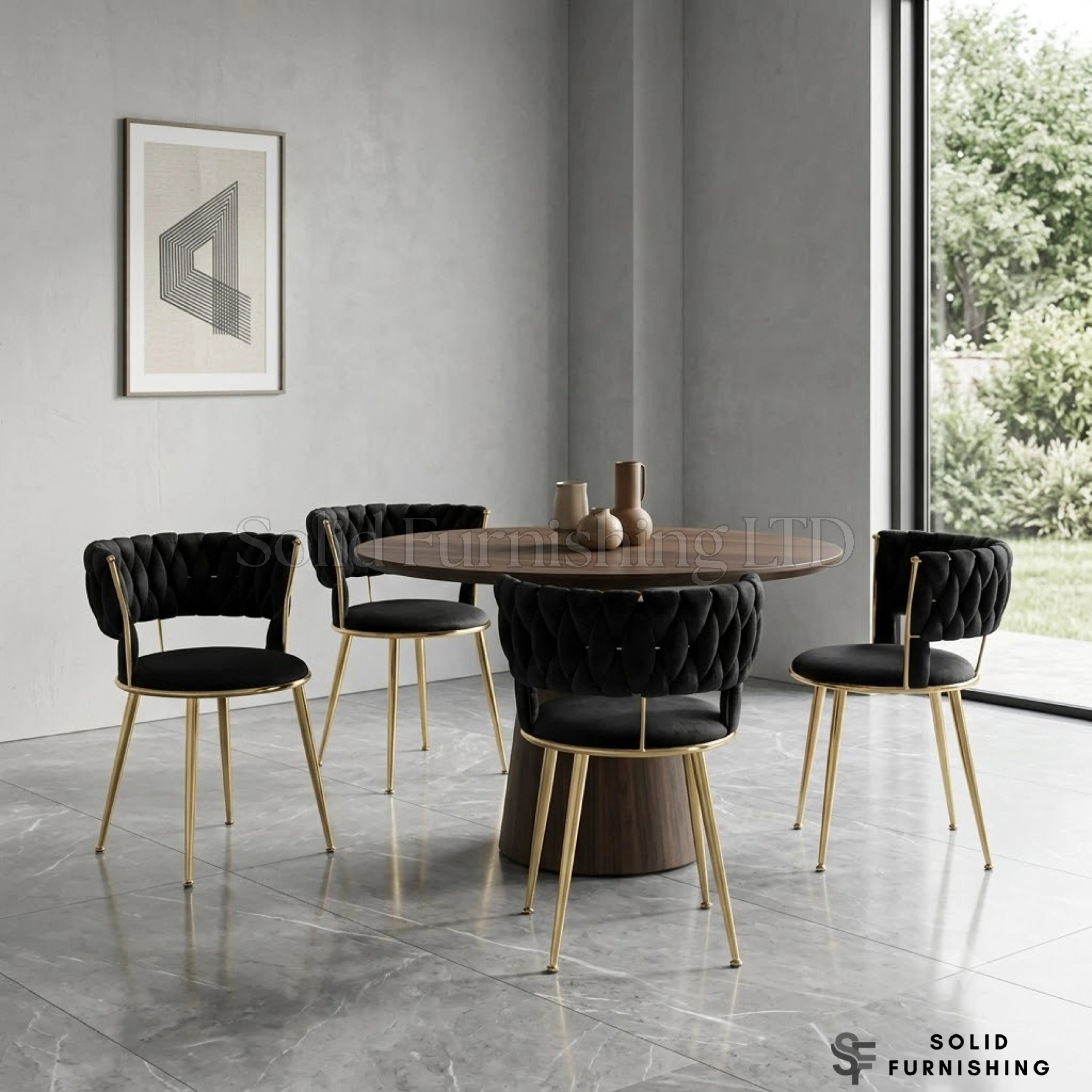 Camelia Velvet Dining Chairs with Gold Legs – Cream or Black (Set of 2)