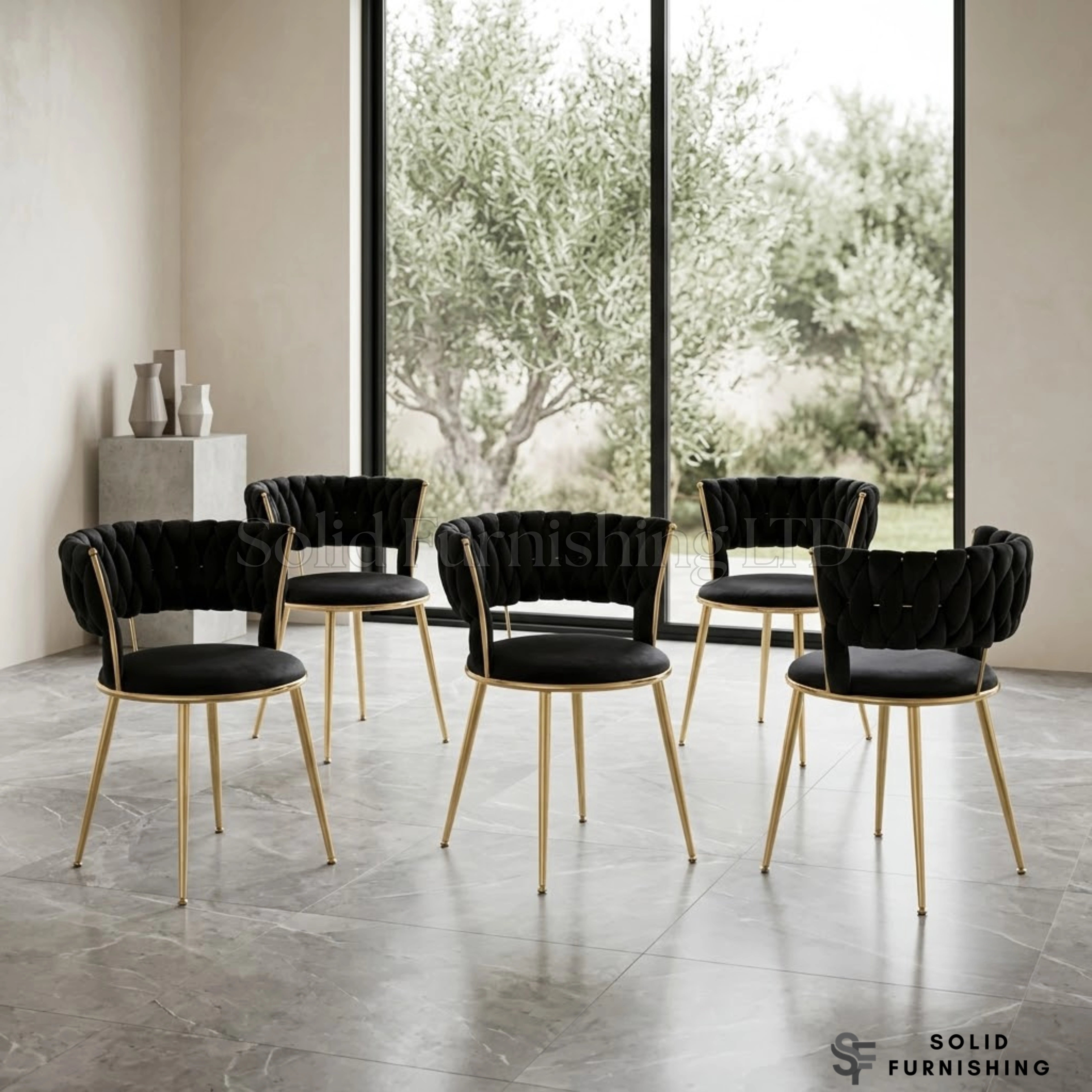Camelia Velvet Dining Chairs with Gold Legs – Cream or Black (Set of 2)