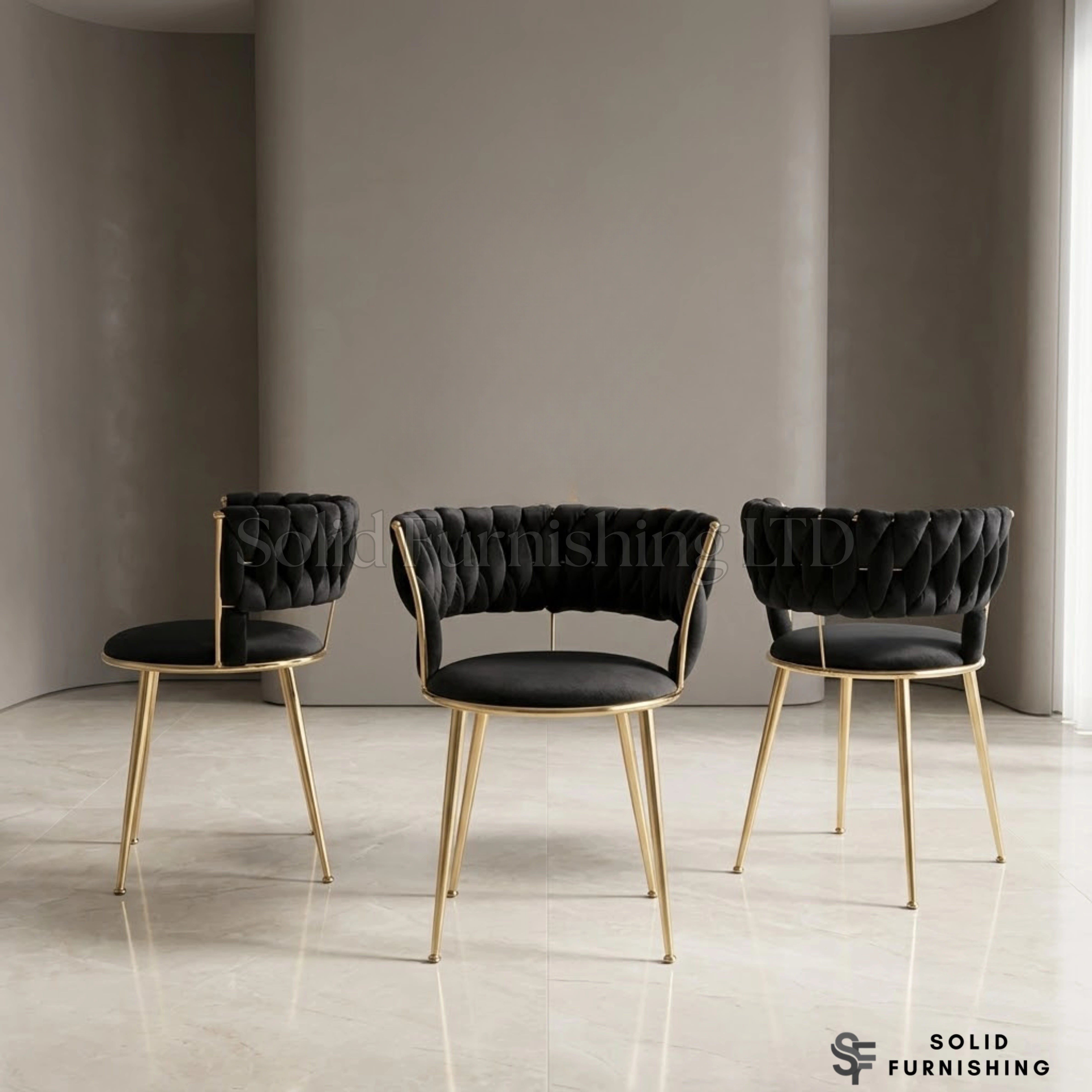 Camelia Velvet Dining Chairs with Gold Legs – Cream or Black (Set of 2)