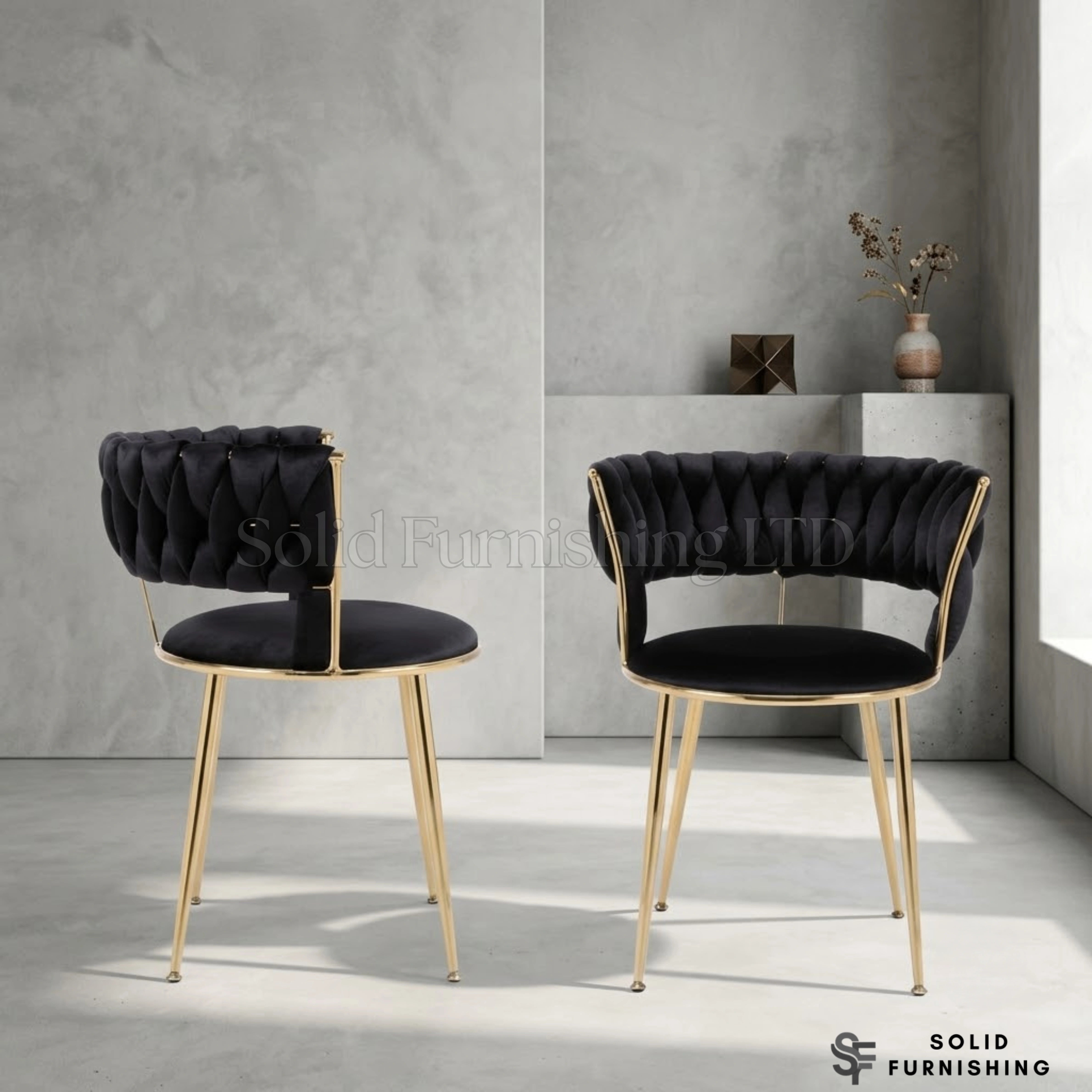 Camelia Velvet Dining Chairs with Gold Legs – Cream or Black (Set of 2)