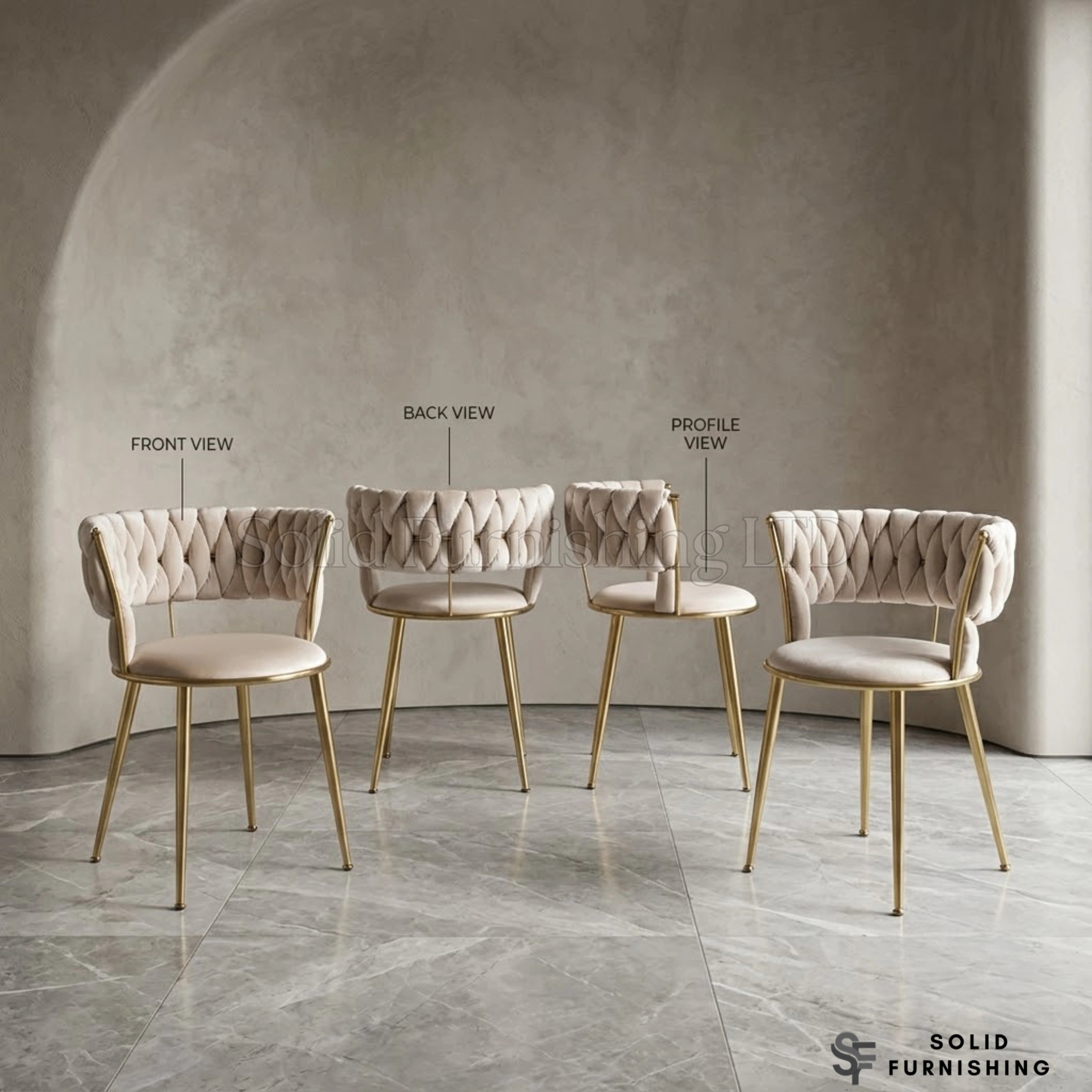 Camelia Velvet Dining Chairs with Gold Legs – Cream or Black (Set of 2)