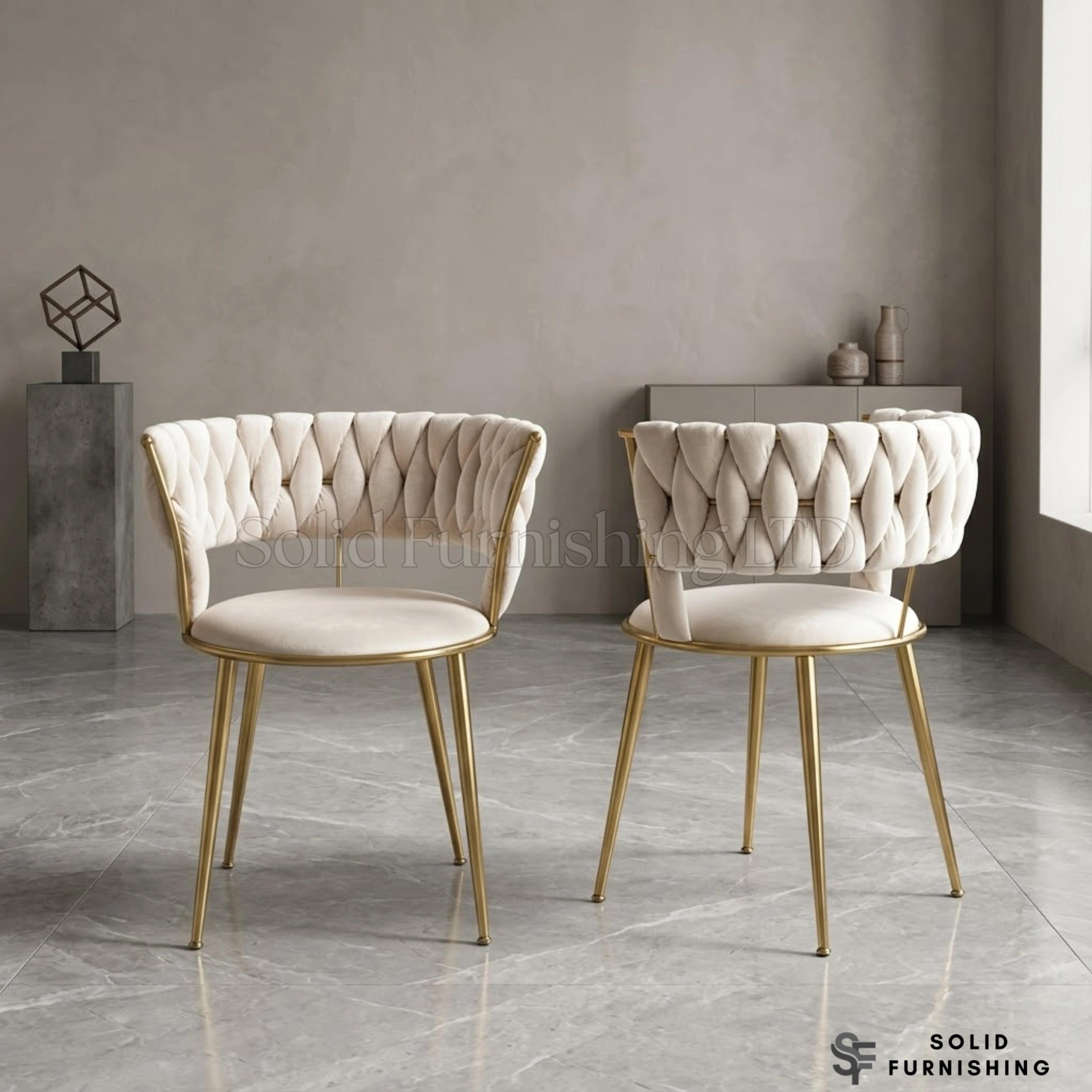 Camelia Velvet Dining Chairs with Gold Legs – Cream or Black (Set of 2)
