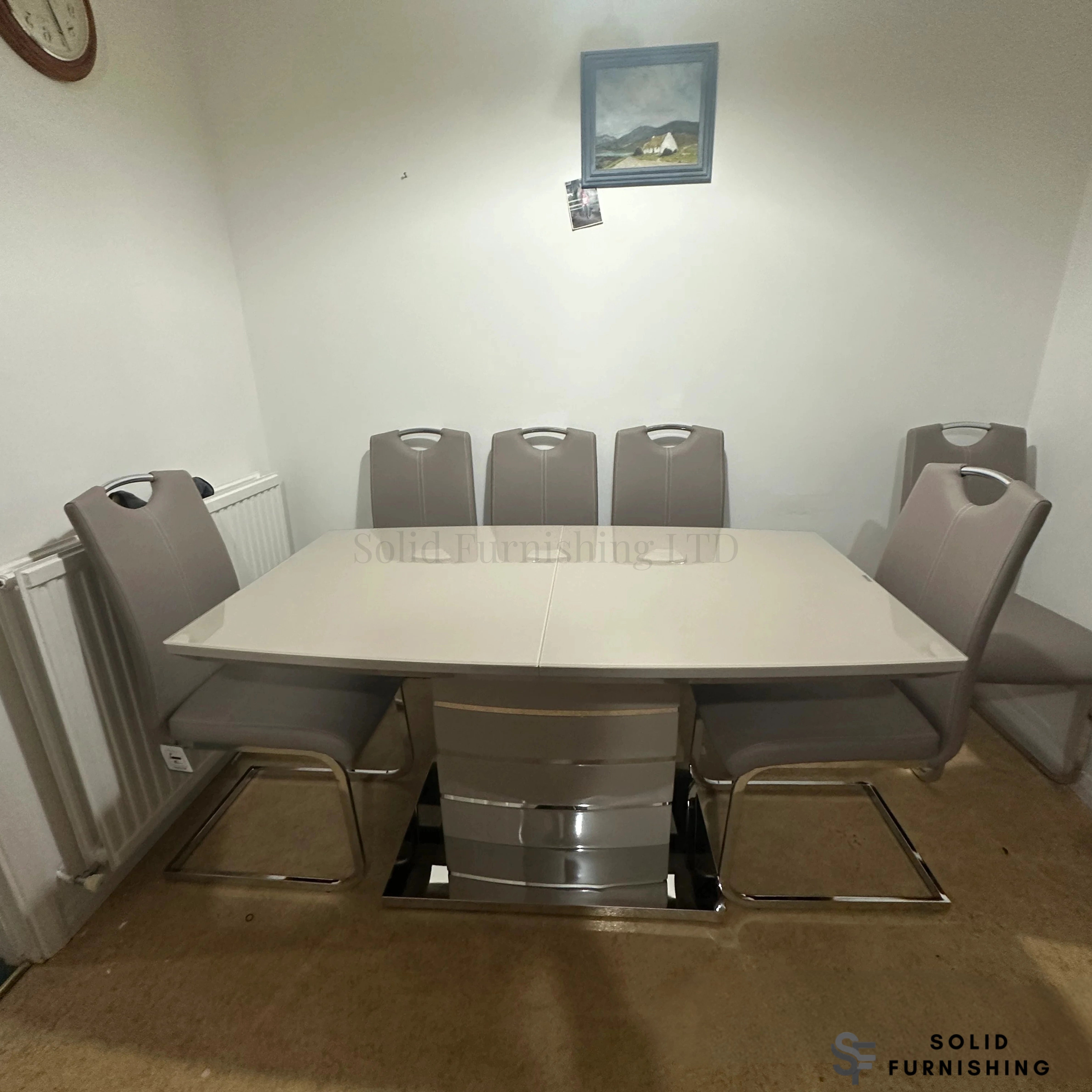Cappuccino Milan Extendable High Gloss Dining Table Set with Milan Leather Chairs