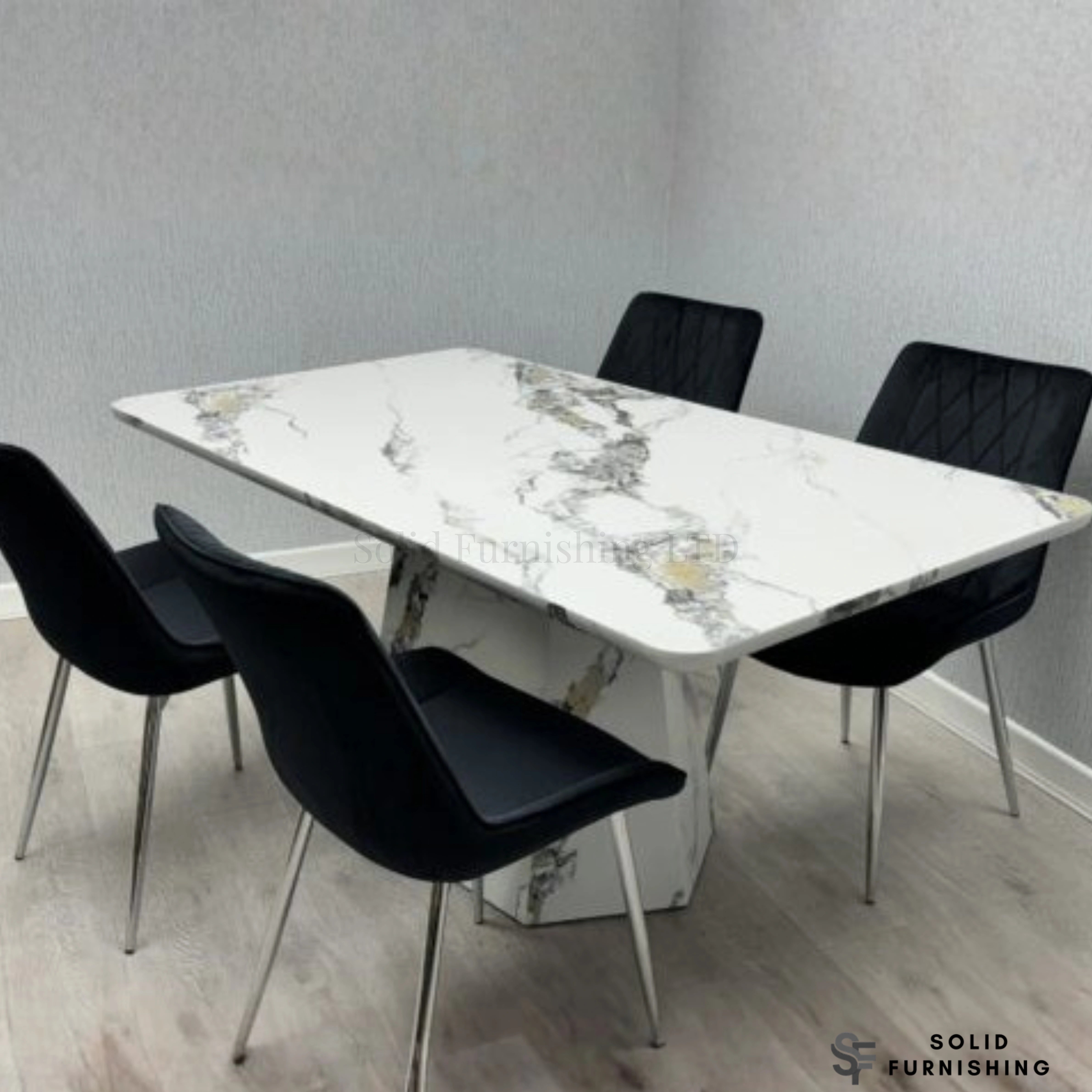 Capri 160cm Grey & White Marble Effect Dining Table – Modern Pedestal Dining Table