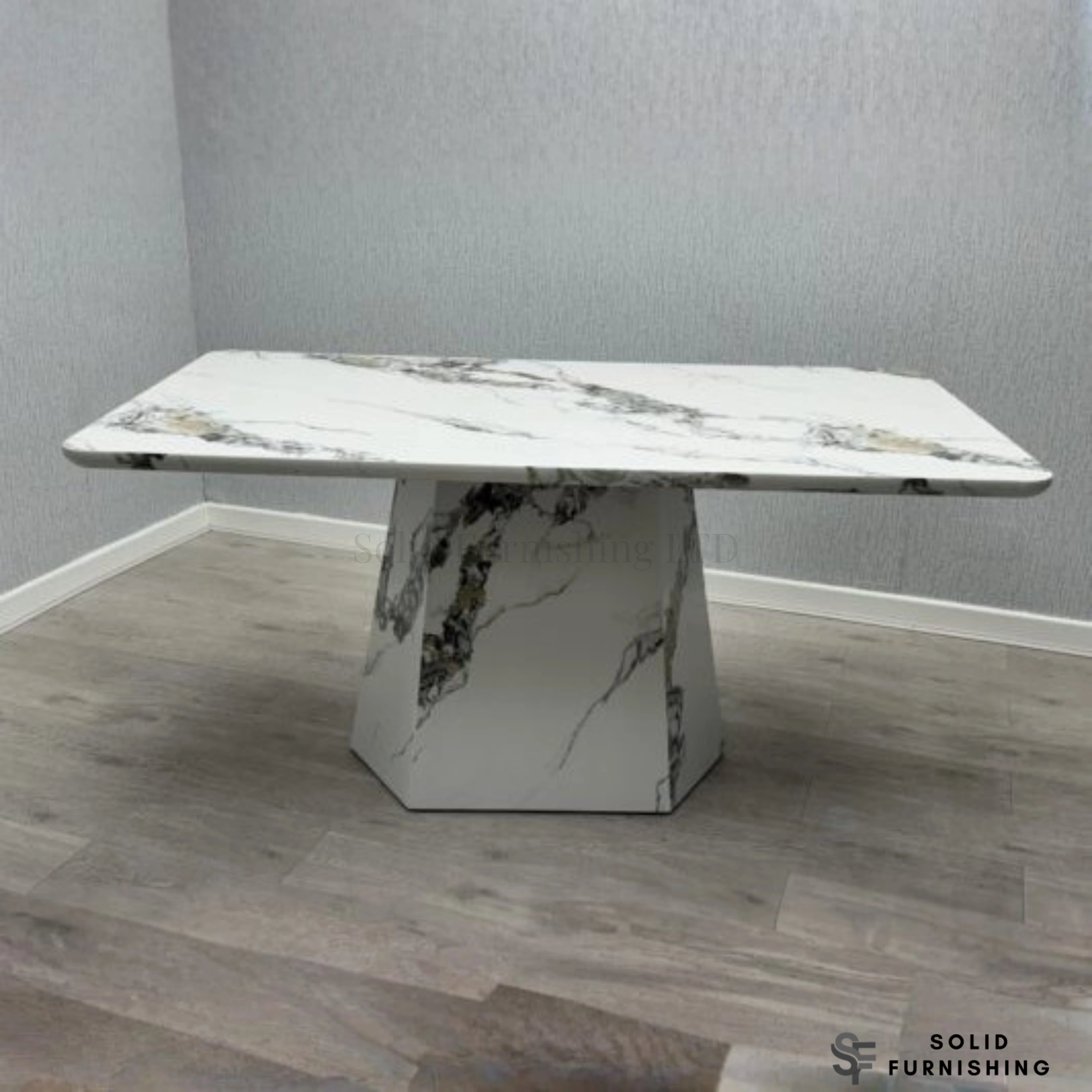 Capri 160cm Grey & White Marble Effect Dining Table – Modern Pedestal Dining Table