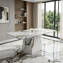 Capri 160cm Grey & White Marble Effect Dining Table – Modern Pedestal Dining Table