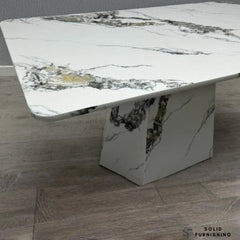 Capri 160cm Grey & White Marble Effect Dining Table – Modern Pedestal Dining Table