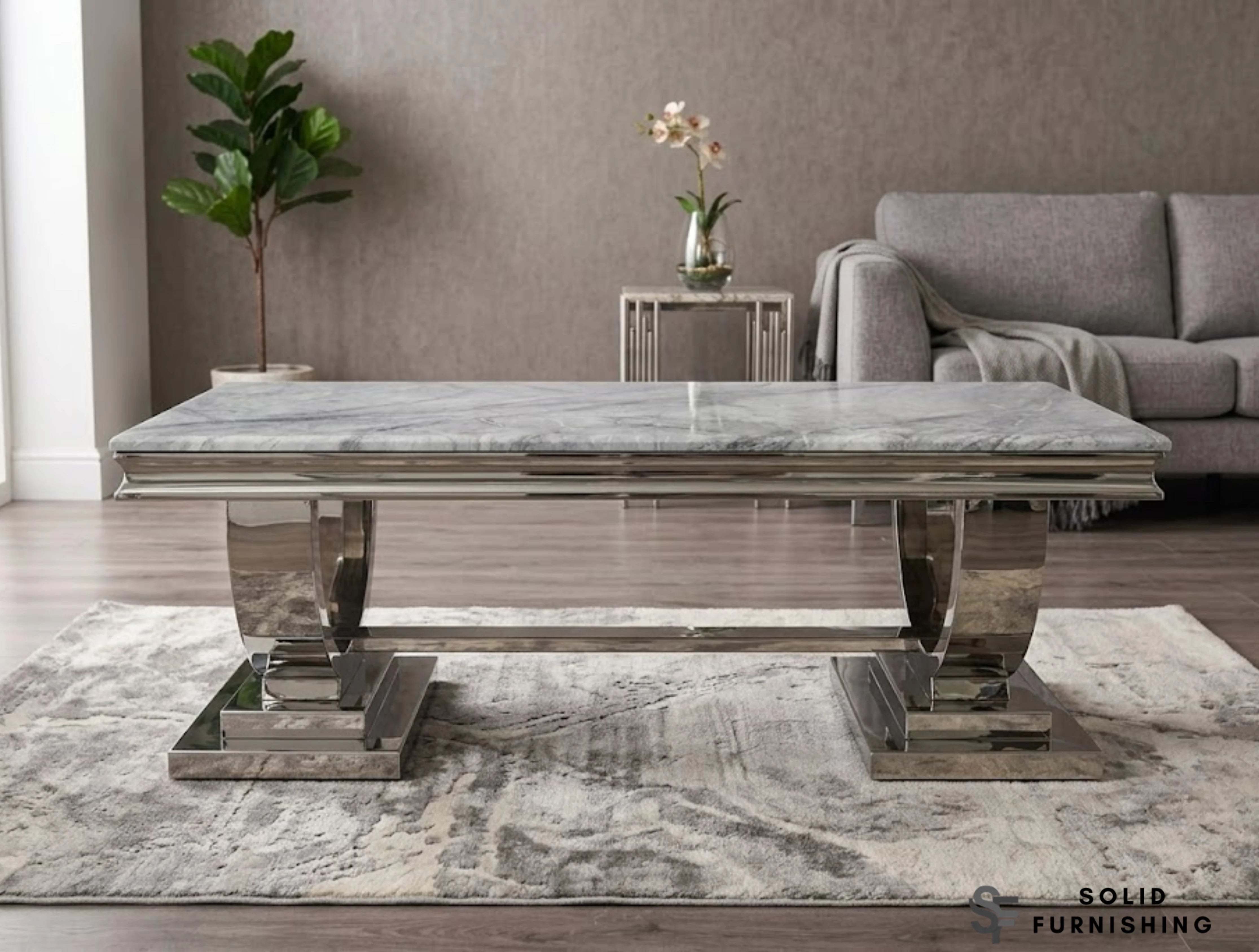 Chelsea Chrome Marble Coffee Table – Luxury Circular Frame Centre Table