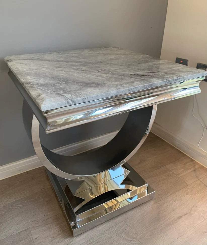 Chelsea Chrome Side Table – Marble & Ceramic Lamp Table
