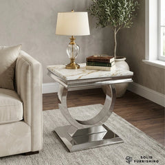 Chelsea Chrome Side Table – Marble & Ceramic Lamp Table