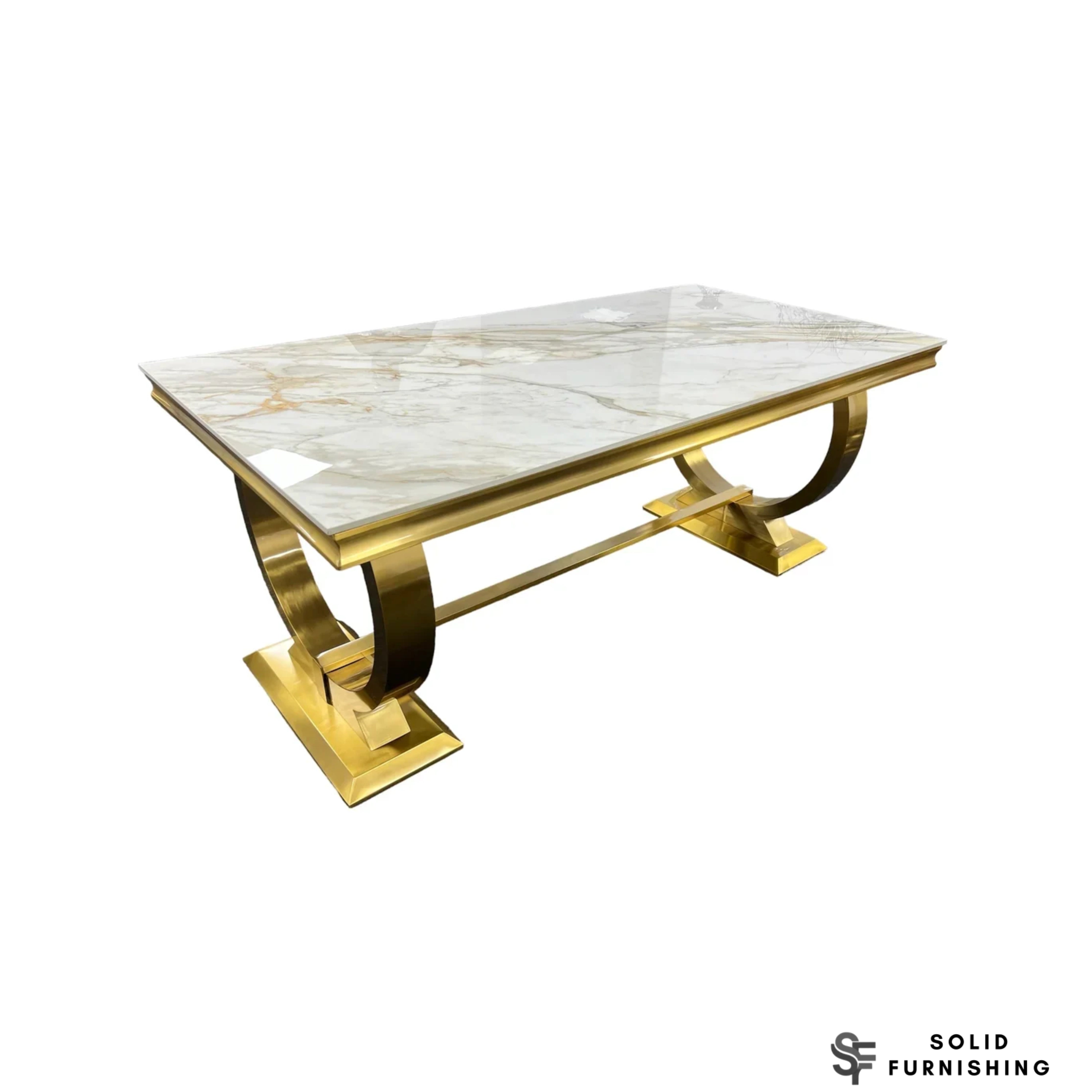 Chelsea Dining Table – Marble & Ceramic Tabletop | Polished Gold Circular Base