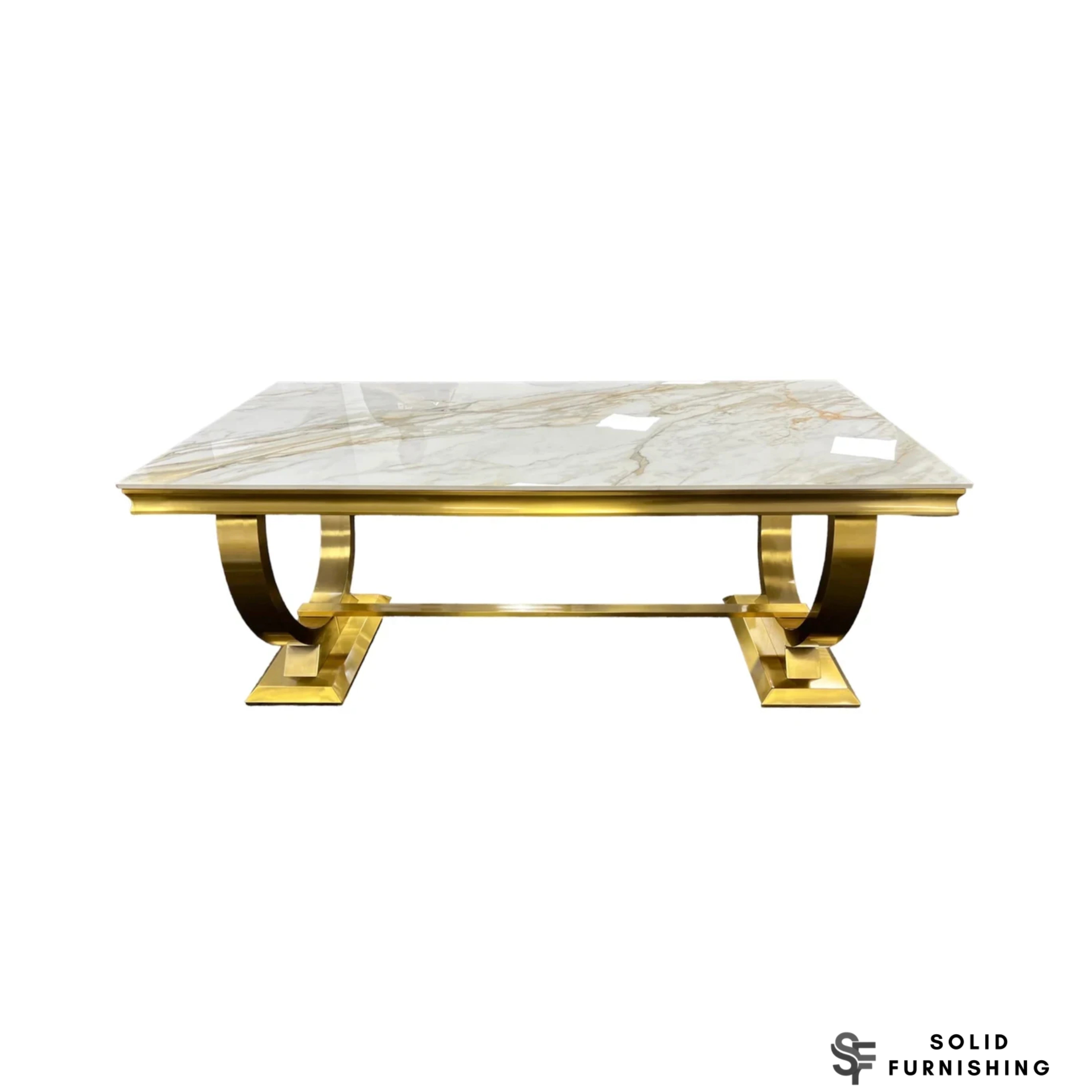 Chelsea Dining Table – Marble & Ceramic Tabletop | Polished Gold Circular Base