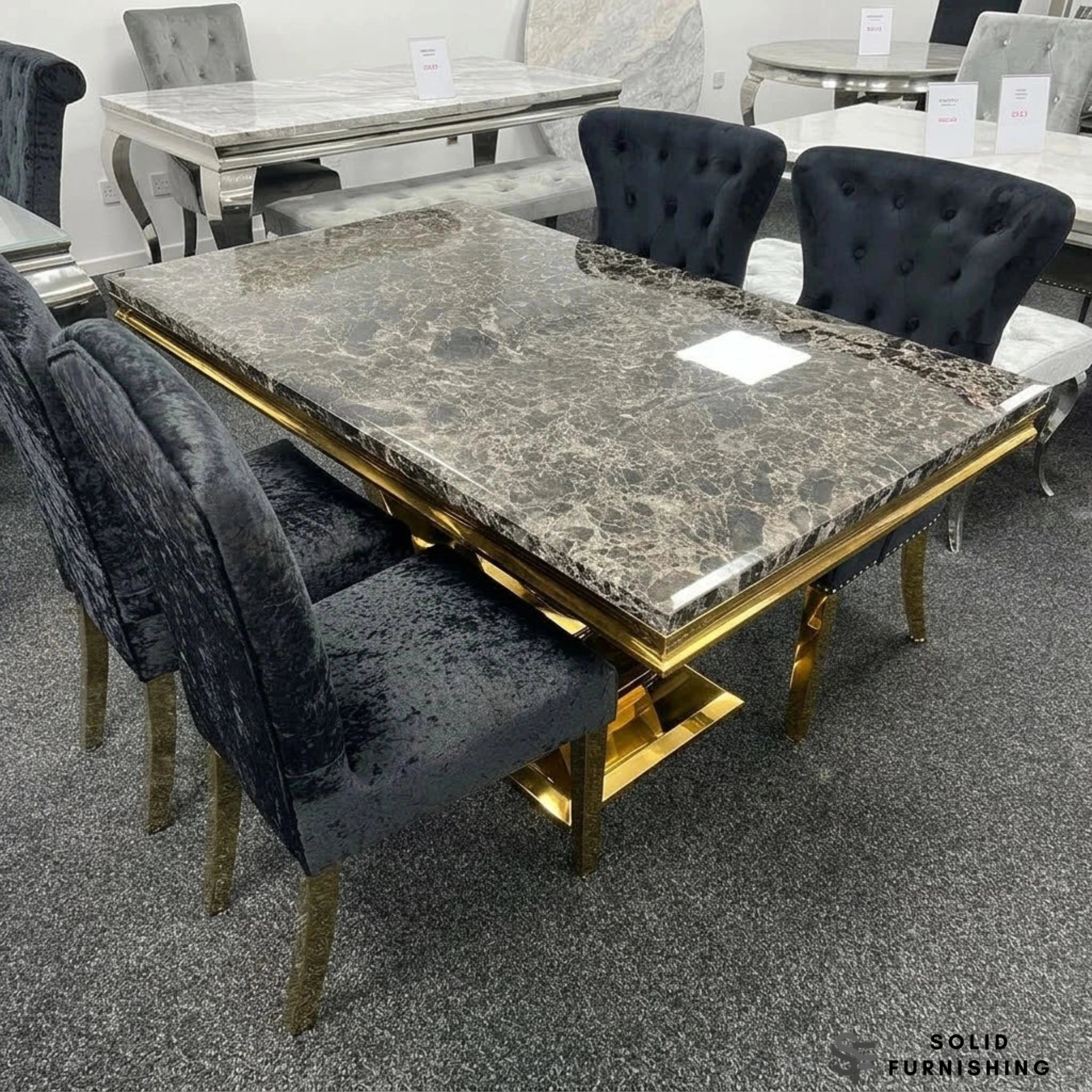Chelsea Dining Table – Marble & Ceramic Tabletop | Polished Gold Circular Base