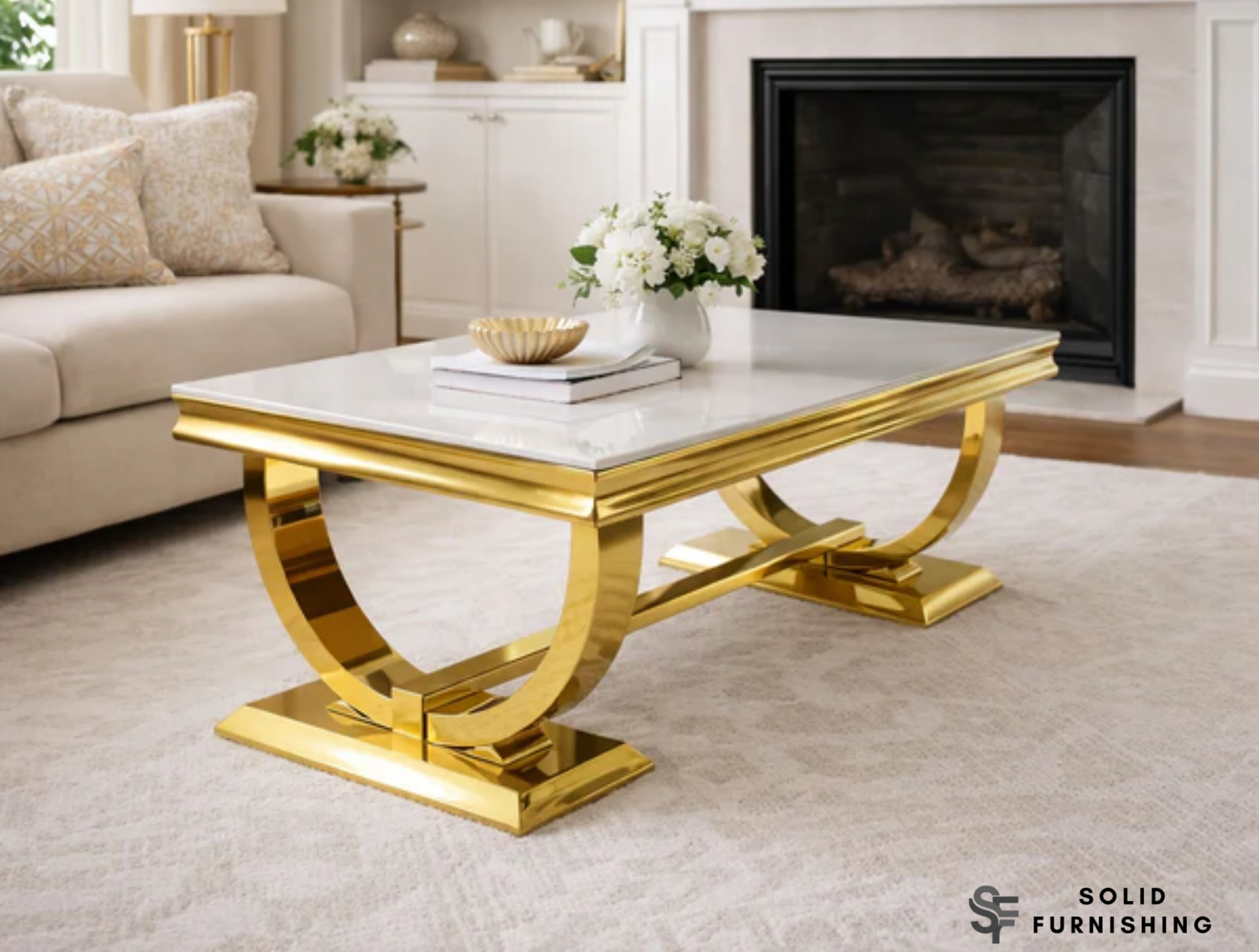 Chelsea Gold Marble Coffee Table – 5 Marble Top Options with Circular Frame