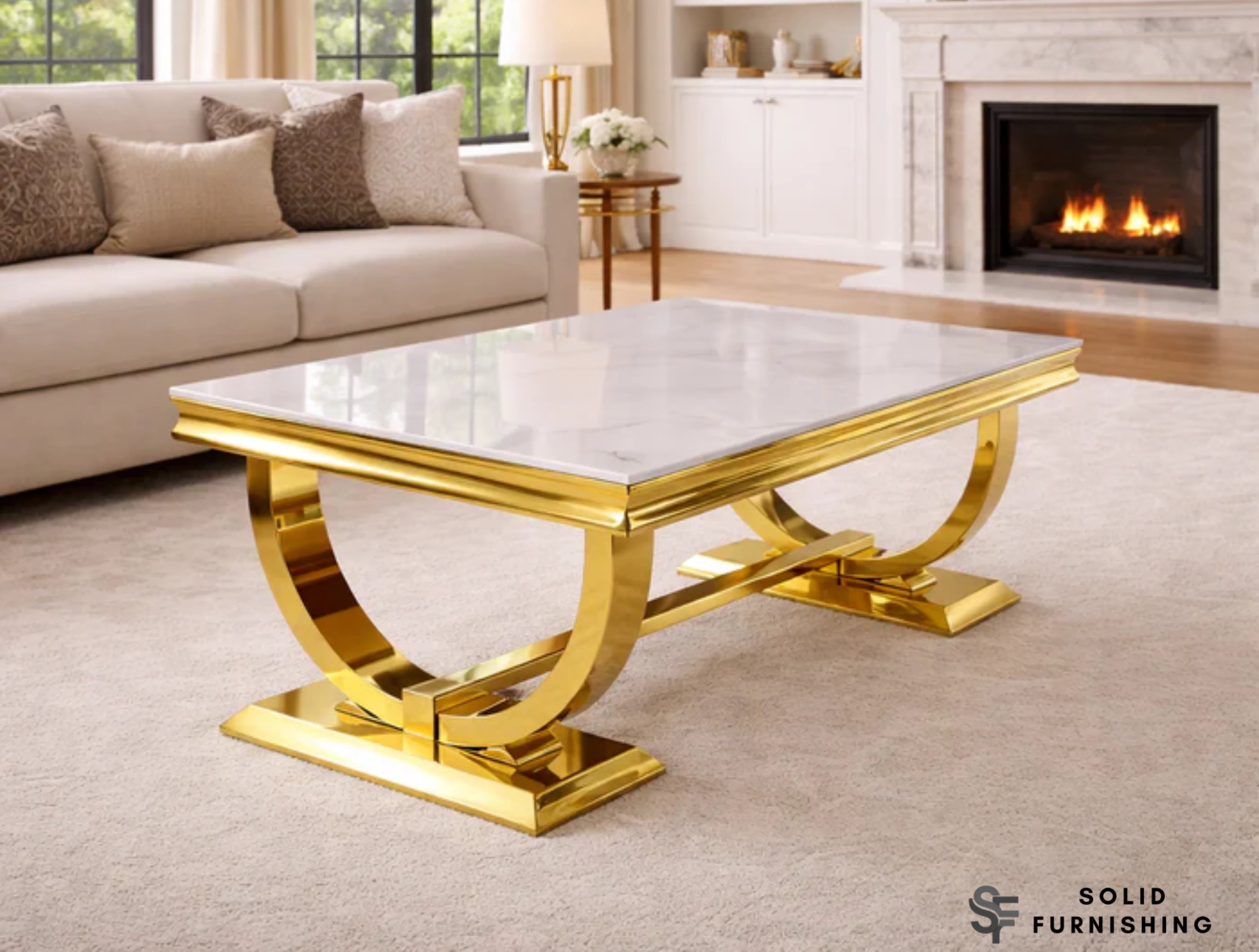 Chelsea Gold Marble Coffee Table – 5 Marble Top Options with Circular Frame
