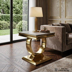 Chelsea Gold Side Table – Marble & Ceramic Lamp Table