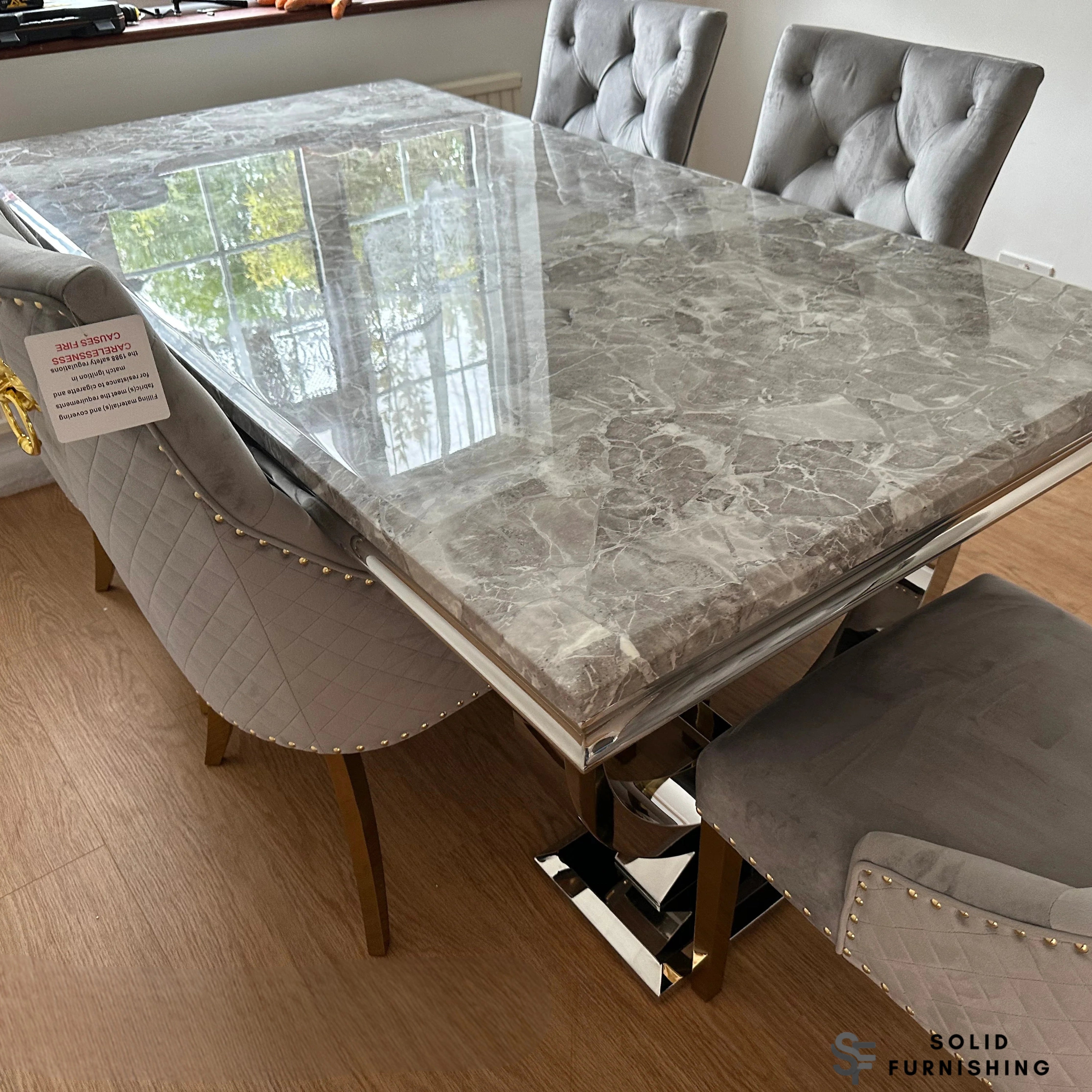 Chelsea Marble & Ceramic Dining Table – Polished Chrome Circular Base