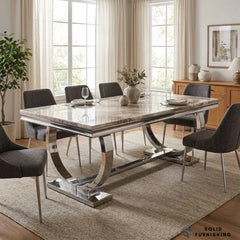 Chelsea Marble & Ceramic Dining Table – Polished Chrome Circular Base