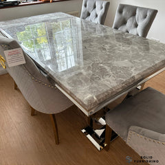 Chelsea Marble & Ceramic Dining Table – Polished Chrome Circular Base