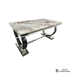 Chelsea Marble & Ceramic Dining Table – Polished Chrome Circular Base