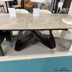 Cheshire Extendable Ceramic Dining Table – Matte Armani Top & Sculptural Metal Base