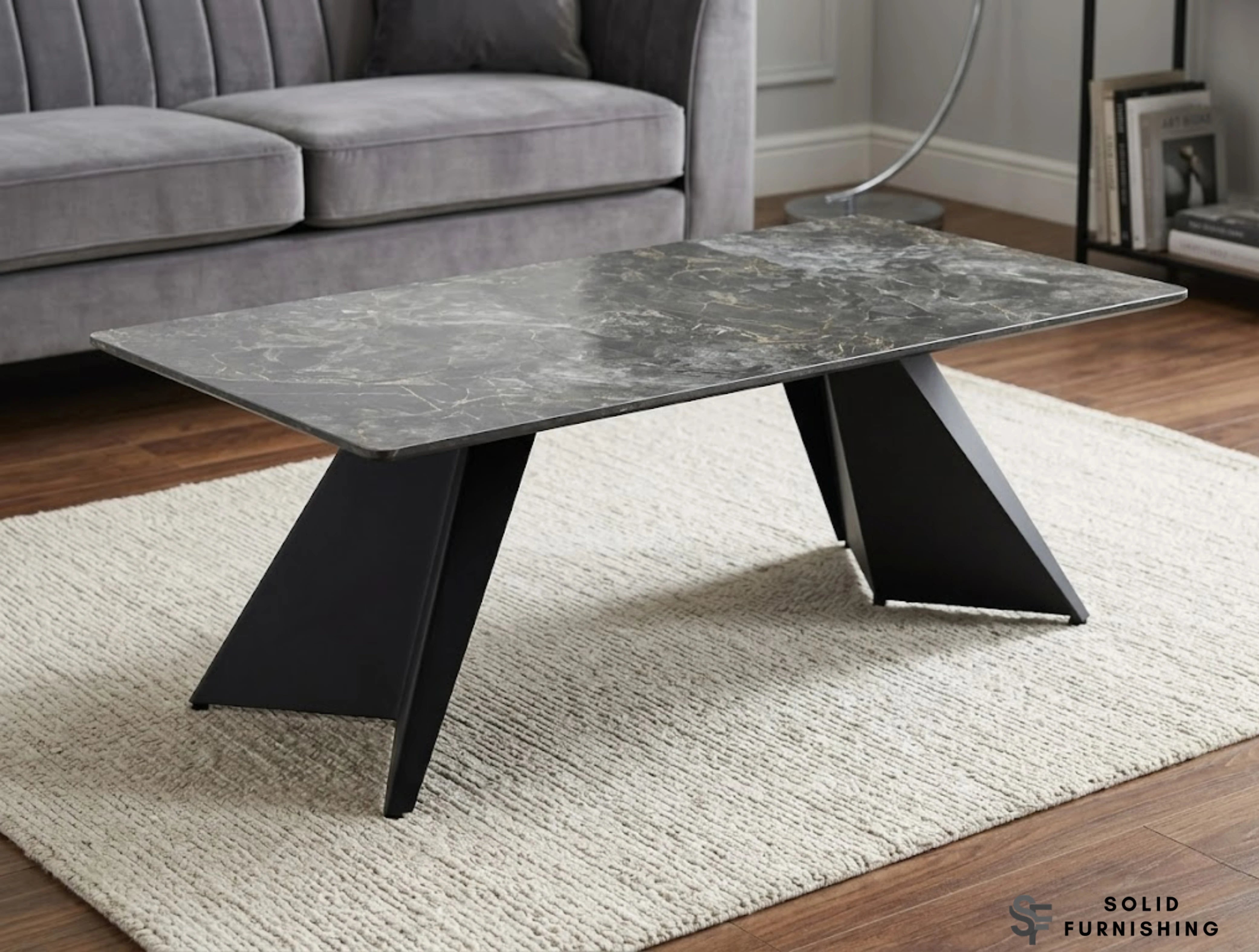 Chicago Black & Gold Ceramic Coffee Table – Modern Rectangular Centre Table