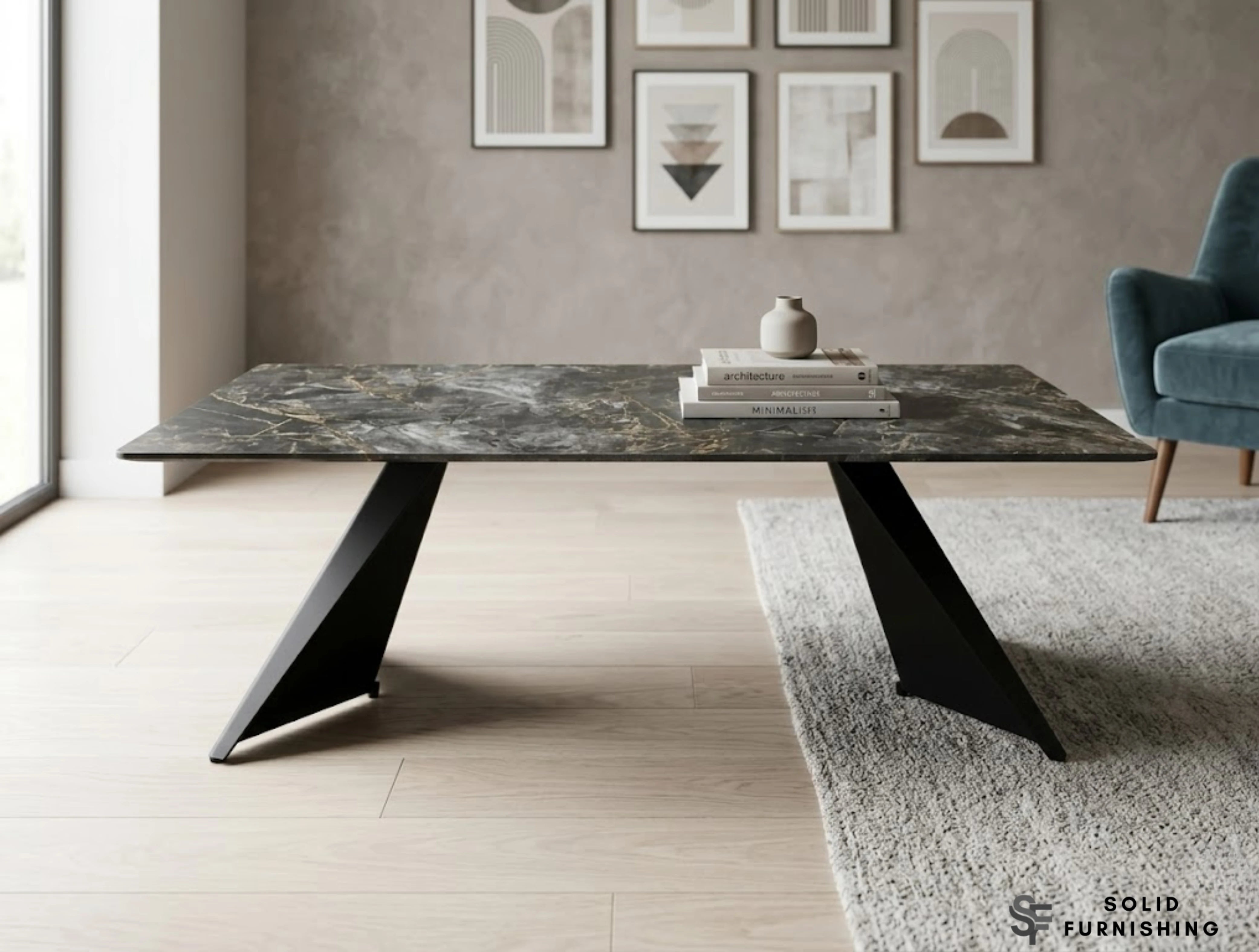 Chicago Black & Gold Ceramic Coffee Table – Modern Rectangular Centre Table