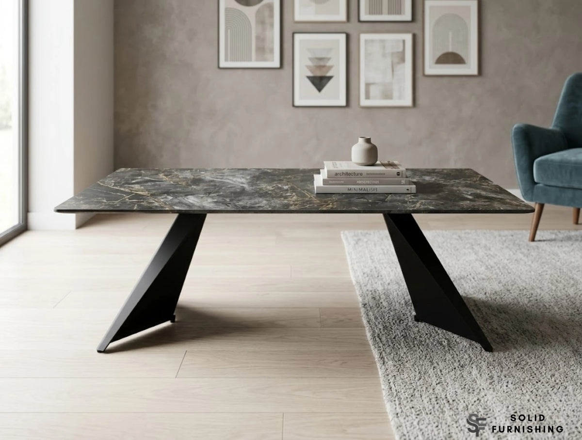 Chicago Black & Gold Ceramic Coffee Table – Modern Rectangular Centre Table