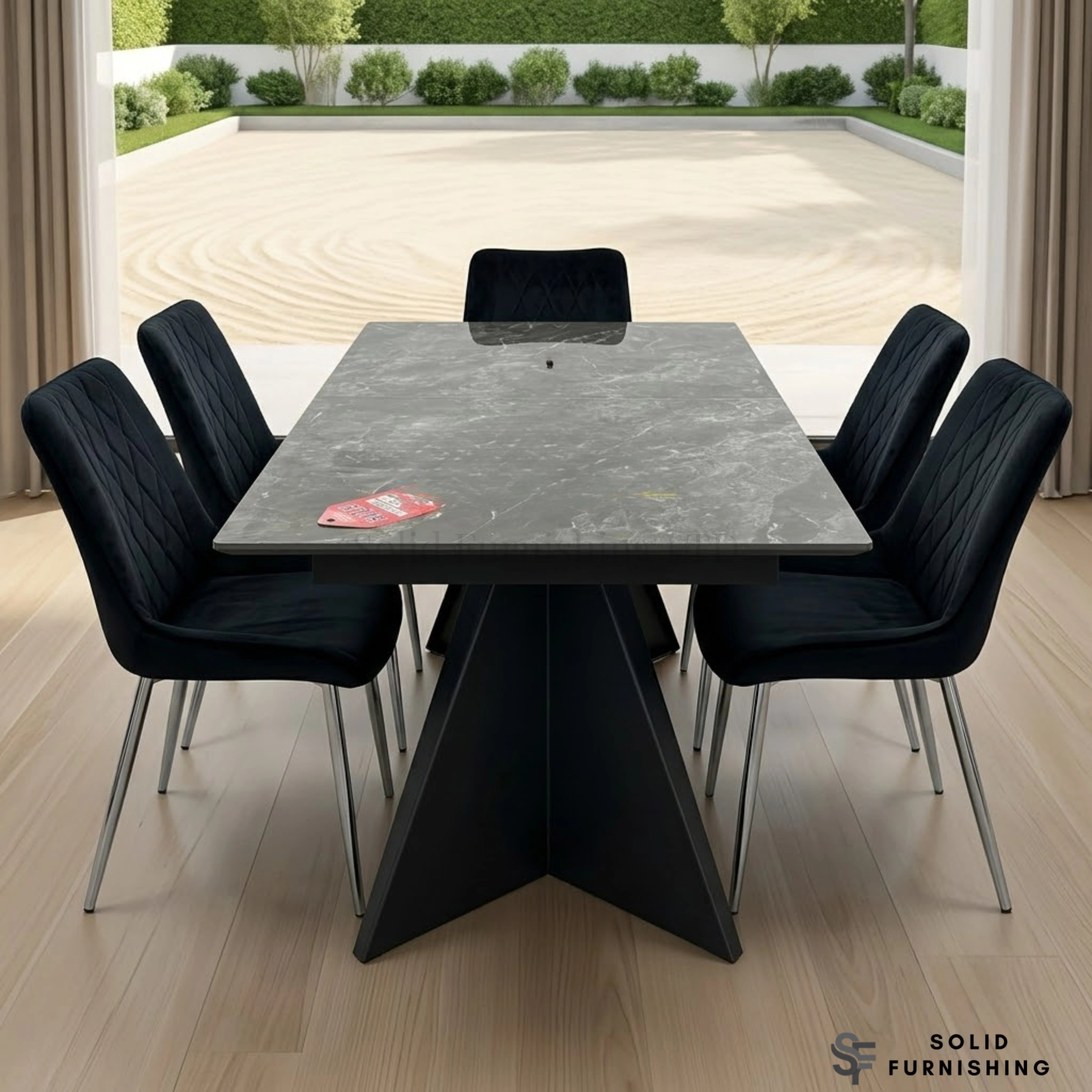 Chicago Black & Gold Extendable Ceramic Dining Table – Luxury 160–260cm Marble Effect Dining Table