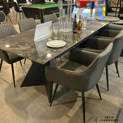 Chicago Black & Gold Extendable Ceramic Dining Table with Stanford Dark Grey Chairs – Luxury Dining Set
