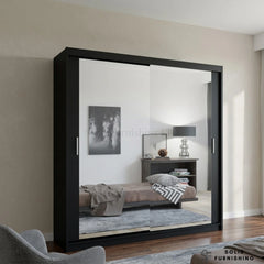 Chicago Black Mirrored Sliding Wardrobe – Modern Bedroom Storage Wardrobe