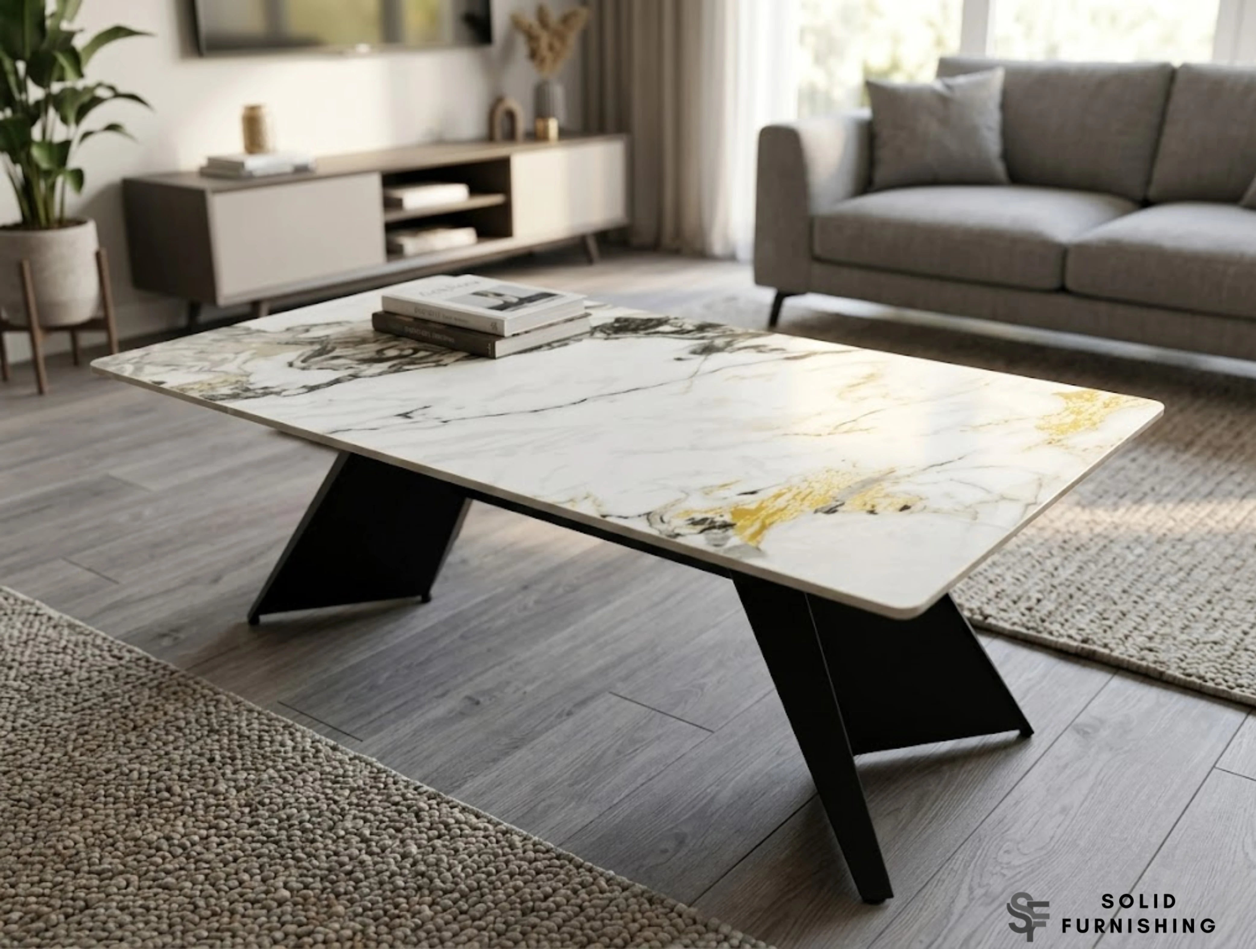 Chicago Cream & Gold Ceramic Coffee Table – Modern Living Room Centre Table