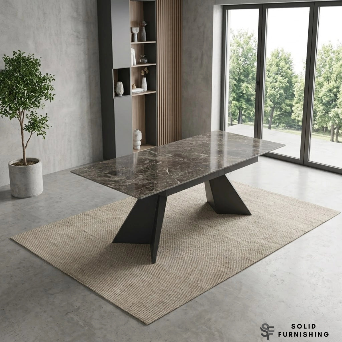 Chicago Grey Extendable Ceramic Dining Table – 160–260cm Modern Stone Effect Dining Table