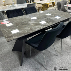 Chicago Grey Extendable Ceramic Dining Table with Mortiz Black Chairs – Modern Dining Set
