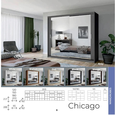 Chicago Mirrored Sliding Wardrobe – Modern Bedroom Storage Wardrobe