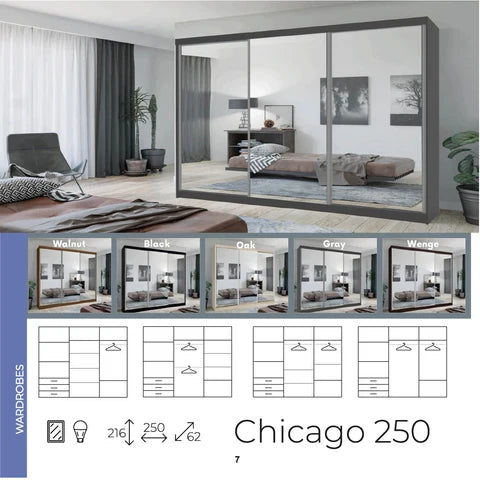 Chicago Mirrored Sliding Wardrobe – Modern Bedroom Storage Wardrobe