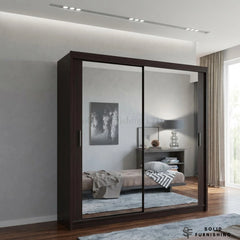 Chicago Wenge Mirrored Sliding Wardrobe – Dark Wood Bedroom Storage Wardrobe