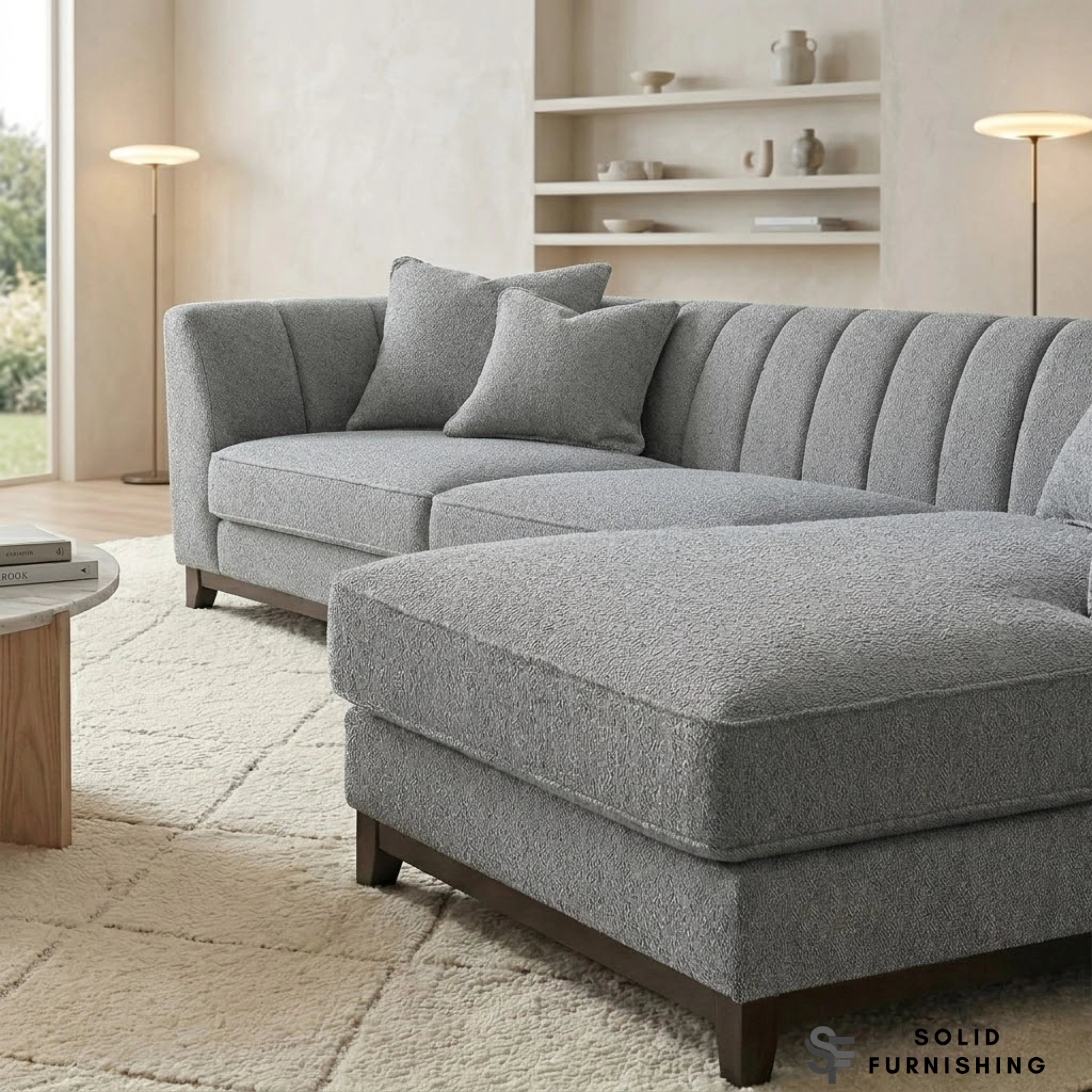 Cooper Right Hand / Left Hand Facing Corner Sofa – Dolphin Grey Bouclé | Mid Century Design