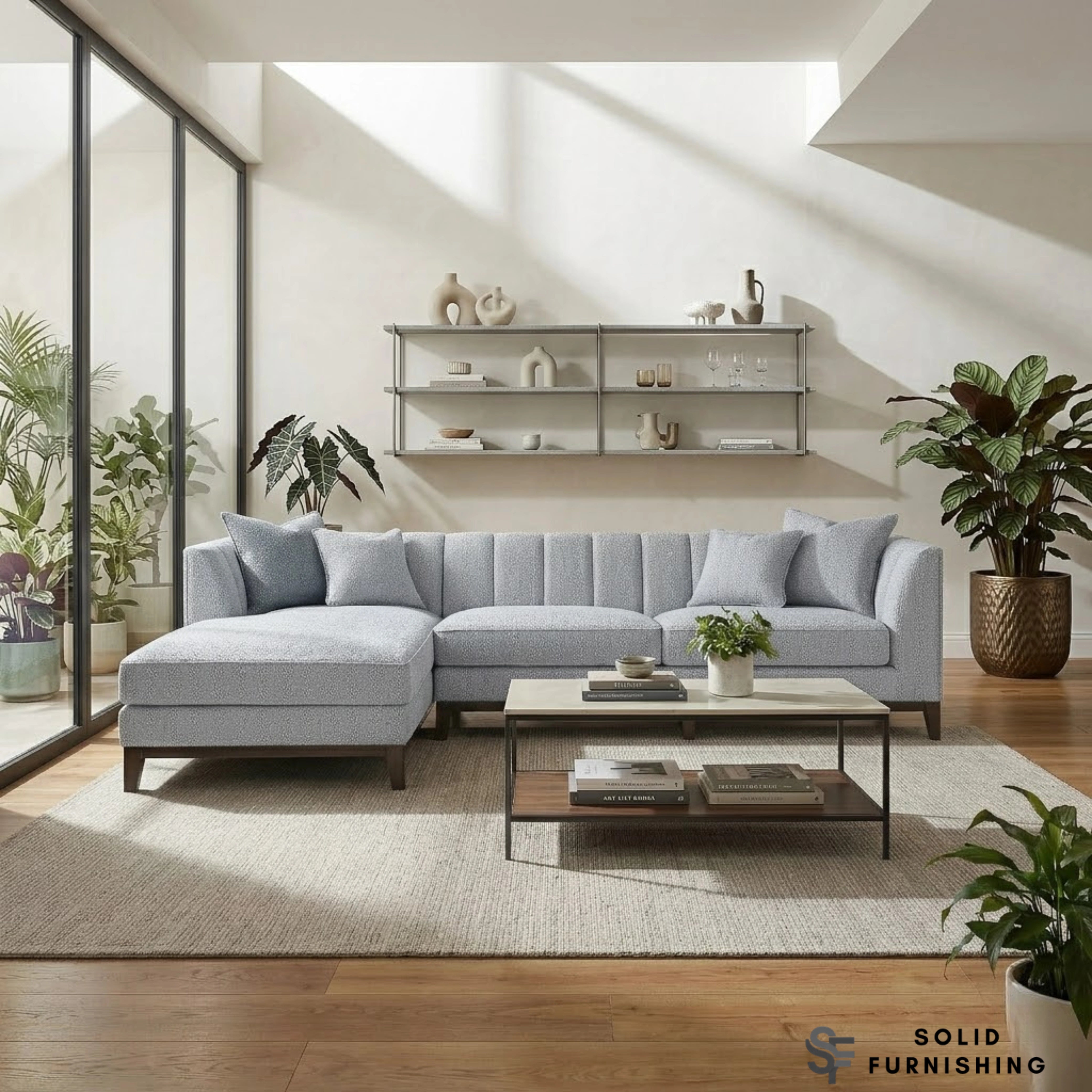Cooper Right Hand / Left Hand Facing Corner Sofa – Dolphin Grey Bouclé | Mid Century Design