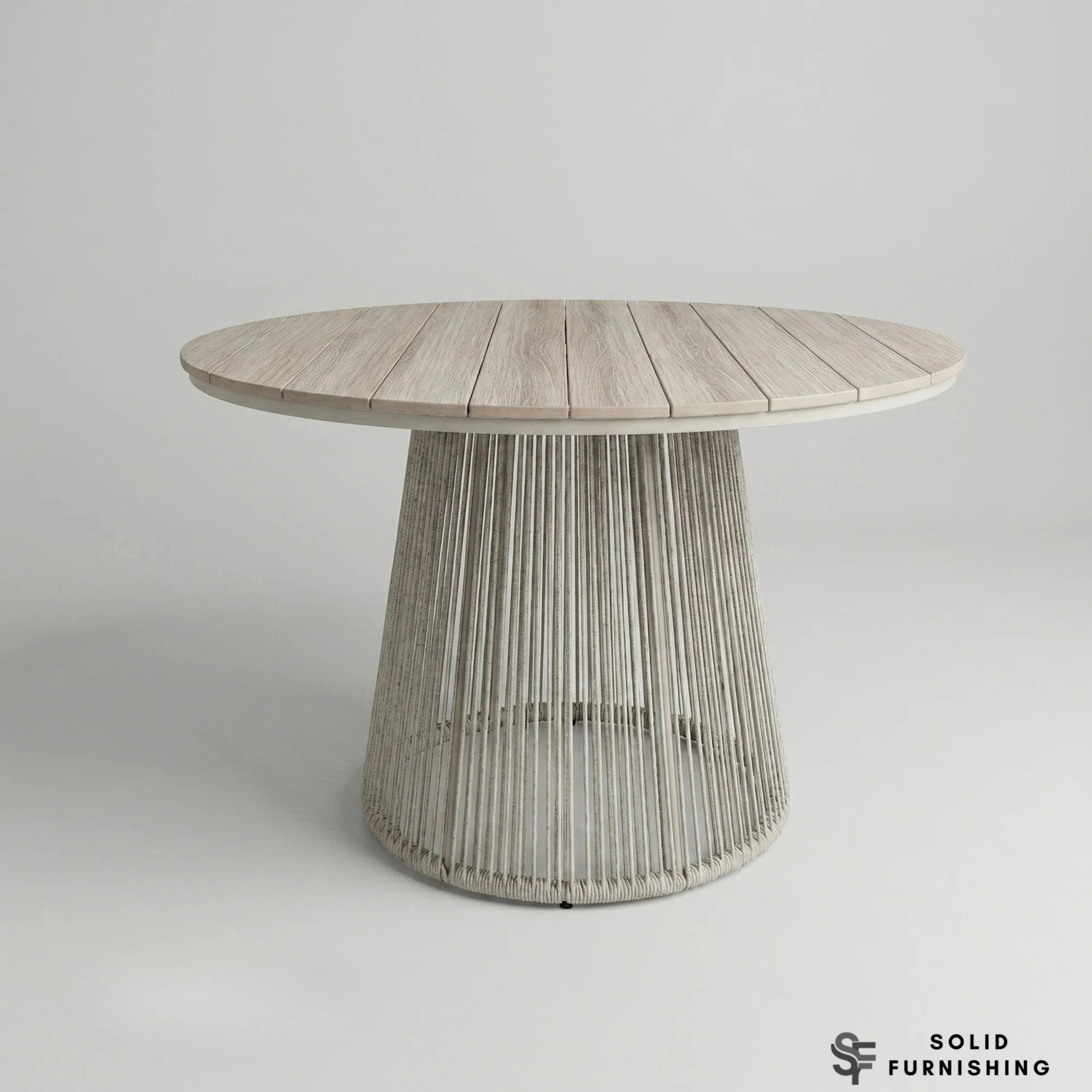 Cove 4 Seater Outdoor Garden Dining Set – Natural Grey Rope Weave with Round Dining Table