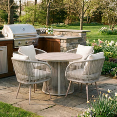 Cove 4 Seater Outdoor Garden Dining Set – Natural Grey Rope Weave with Round Dining Table