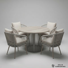 Cove 4 Seater Outdoor Garden Dining Set – Natural Grey Rope Weave with Round Dining Table