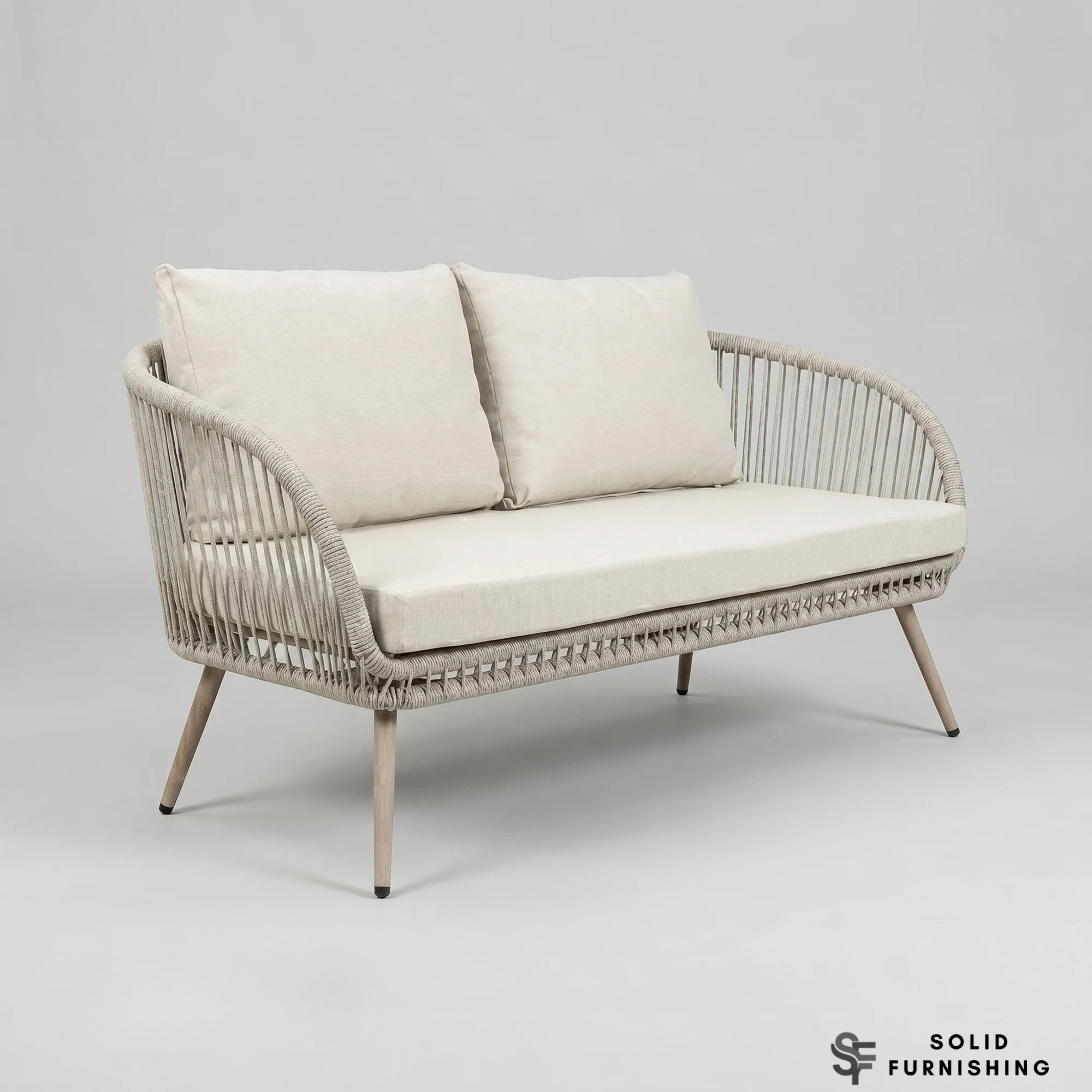 Cove 4 Seater Outdoor Garden Lounge Set – Natural Grey Rope Weave with Round Coffee Table