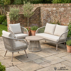 Cove 4 Seater Outdoor Garden Lounge Set – Natural Grey Rope Weave with Round Coffee Table
