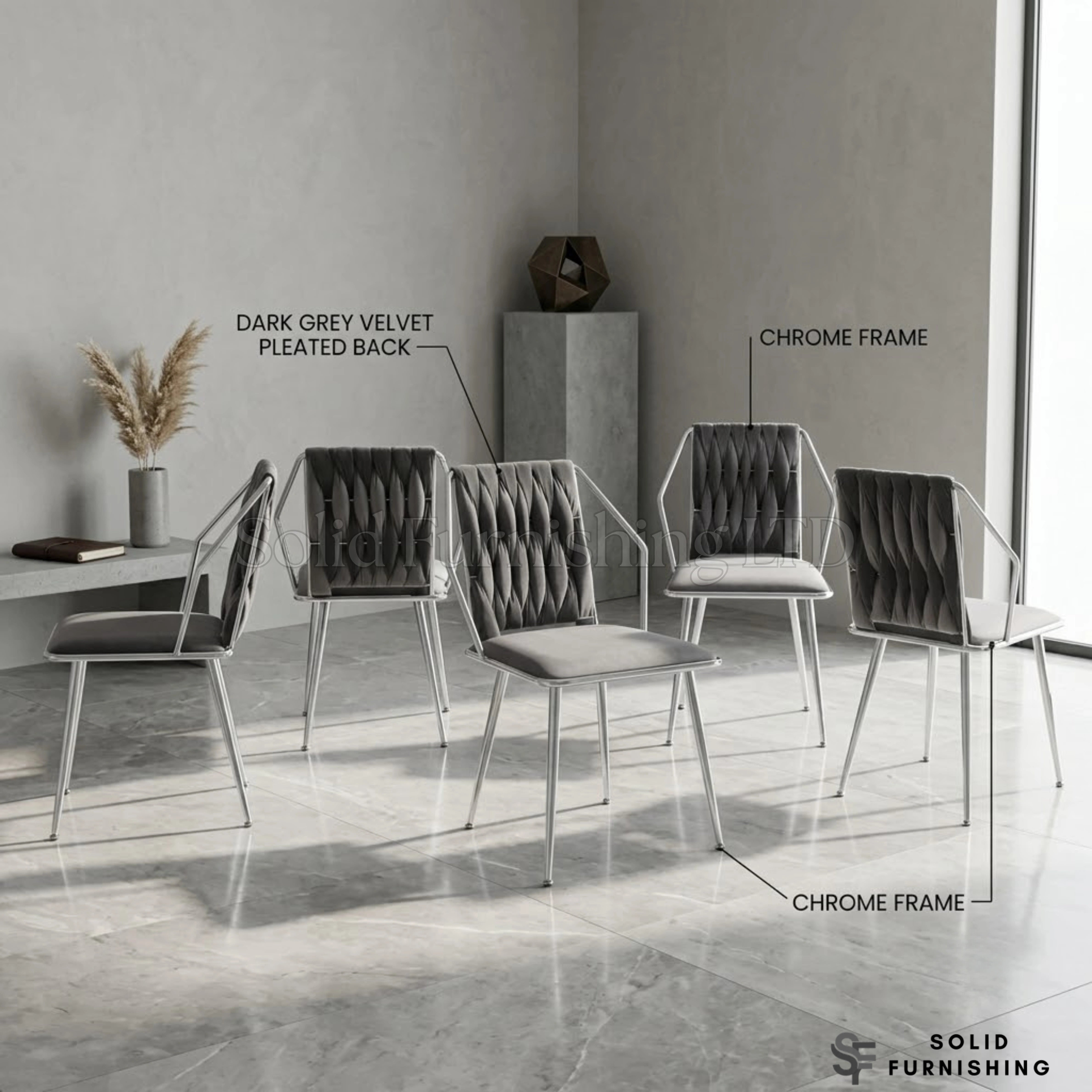 Daisy Grey Velvet Dining Chairs with Silver Legs – Set of 2
