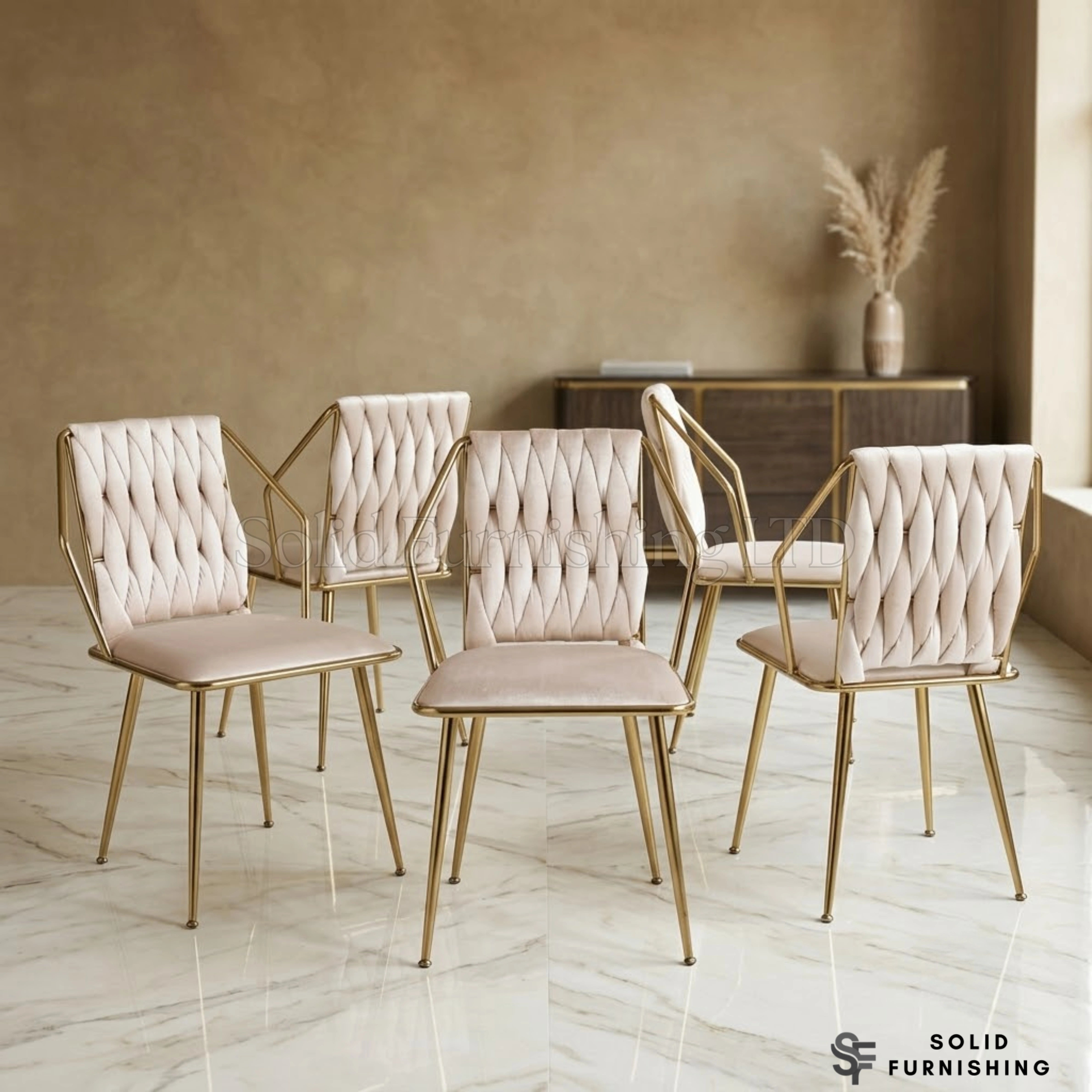 Daisy Velvet Dining Chairs with Gold Legs – Set of 2
